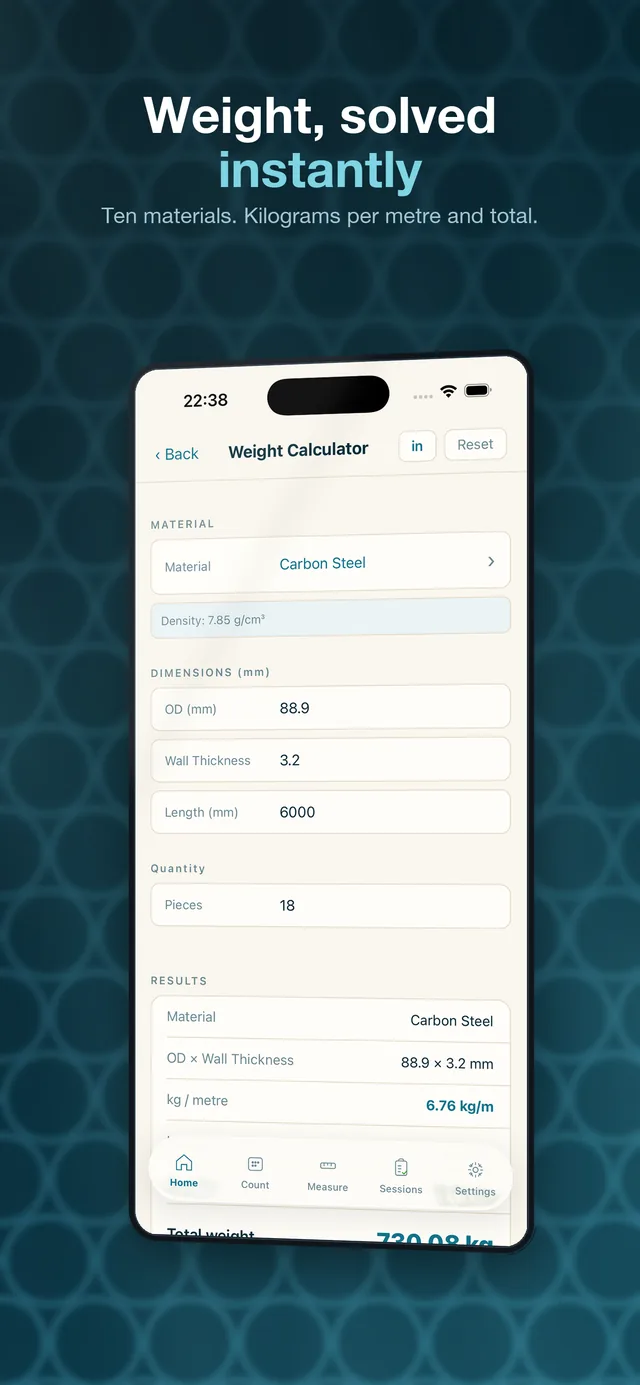 Steel X weight calculator — instant weight from dimensions across 10 materials
